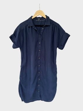 J.CREW Baird McNutt Irish Linen Shirtdress in Navy Relaxed Fit size L Tall